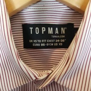 Topman Red White Long Sleeve Button Down Top